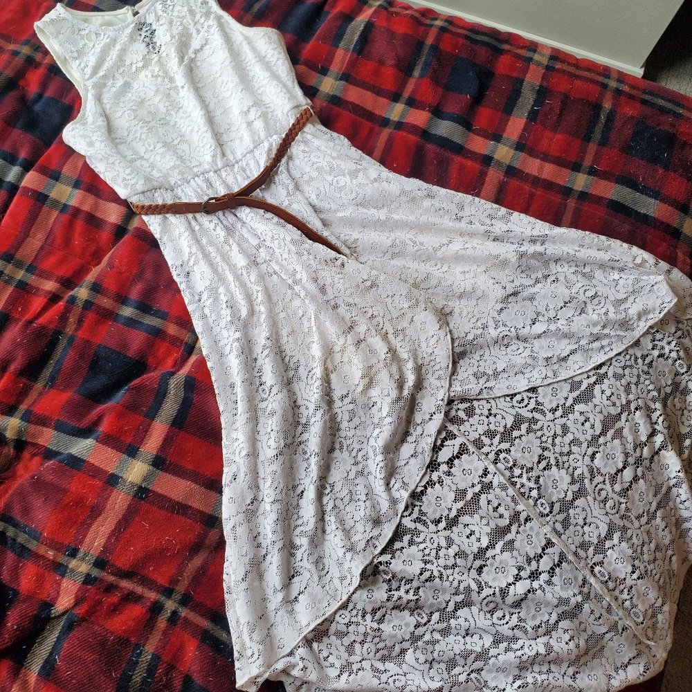 Lily Rose High-Low White Lace Dress - Juniors Medium